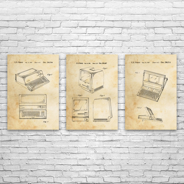 Retro Computer Patent Wall Art Set of 3