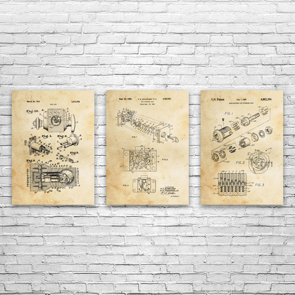 Lock Patent Wall Art Set of 3