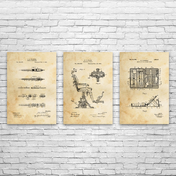 Dentistry Patent Wall Art Set of 3 Dentistry Patent Wall Art Set of 3
