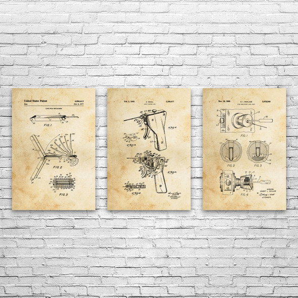 Lock Pick Patent Wall Art Set of 3