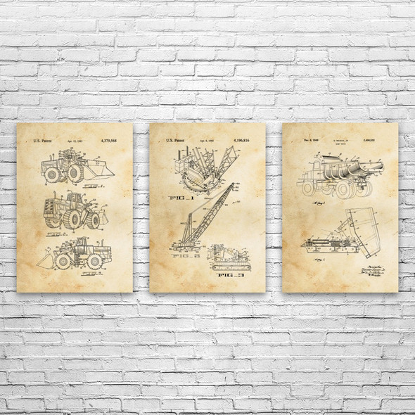 Heavy Machinery Patent Wall Art Set of 3