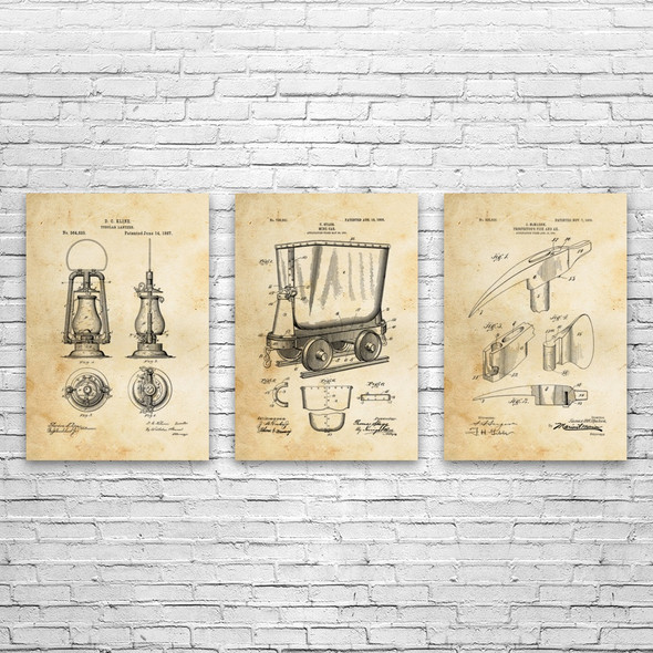Mining Patent Wall Art Set of 3 Mining Patent Wall Art Set of 3