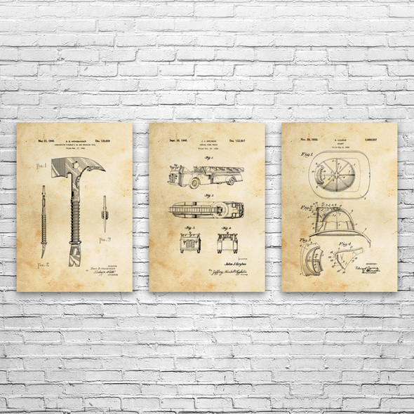 Firefighting Patent Wall Art Set of 3