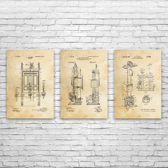 Elevator Patent Wall Art Set of 3