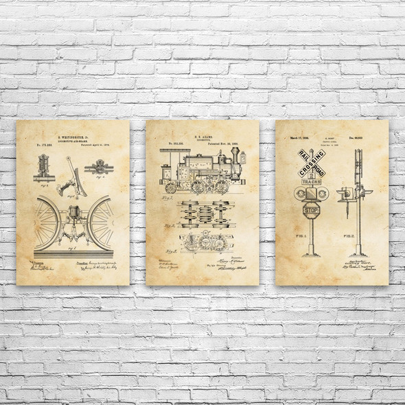 Train Patent Wall Art Set of 3 Train Patent Wall Art Set of 3