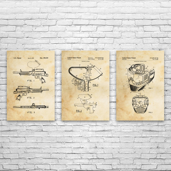 Paintball Patent Wall Art Set of 3 Paintball Patent Wall Art Set of 3