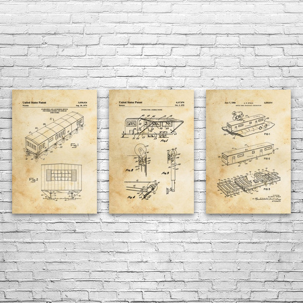 Mobile Home Patent Wall Art Set of 3 Mobile Home Patent Wall Art Set of 3