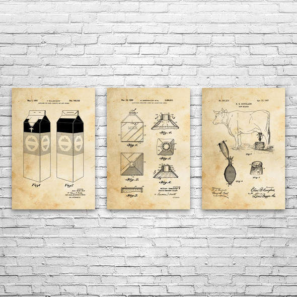 Milk Patent Wall Art Set of 3 Milk Patent Wall Art Set of 3