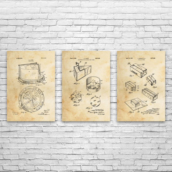 Cheese Patent Wall Art Set of 3