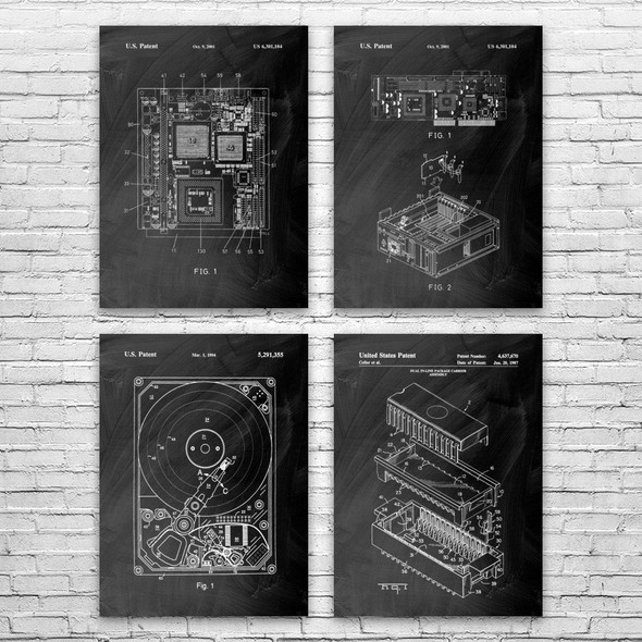 Computer Hardware Patent Wall Art Set of 4
