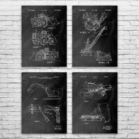 Heavy Machinery Patent Wall Art Set of 4 Heavy Machinery Patent Wall Art Set of 4