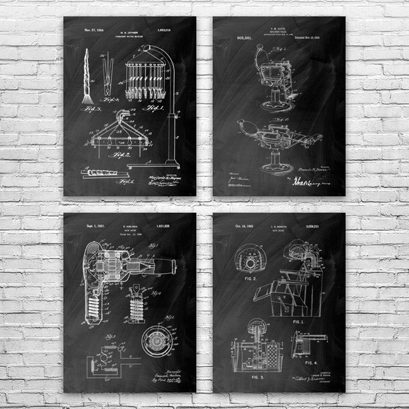 Beauty Salon Patent Wall Art Set of 4