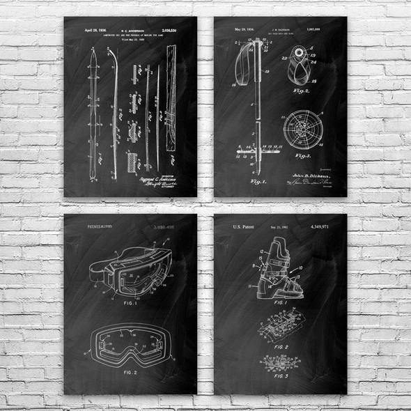 Skiing Patent Wall Art Set of 4