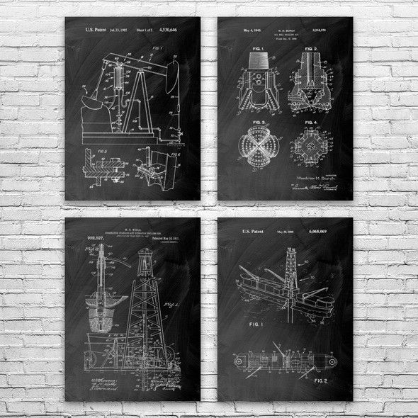 Oil Well Patent Wall Art Set of 4