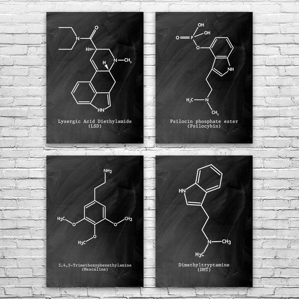 Psychedelic Molecule Wall Art Set of 4