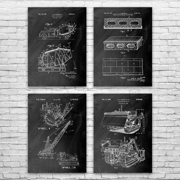 Construction Patent Wall Art Set of 4