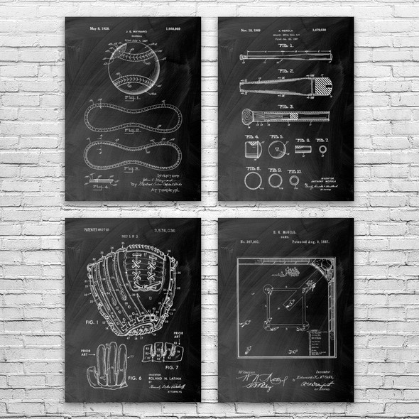 Baseball Patent Wall Art Set of 4