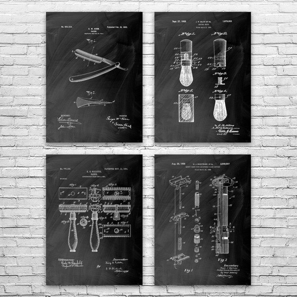 Shaving Patent Wall Art Set of 4