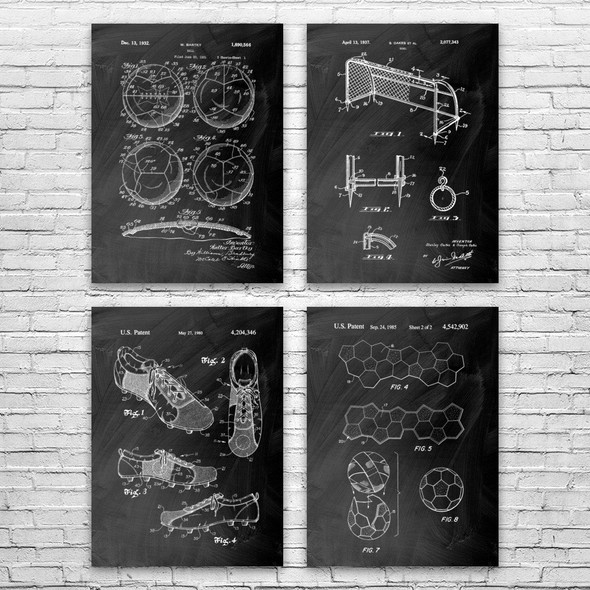 Soccer Patent Wall Art Set of 4 Soccer Patent Wall Art Set of 4