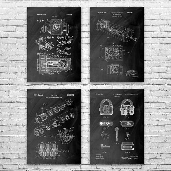 Lock Patent Wall Art Set of 4