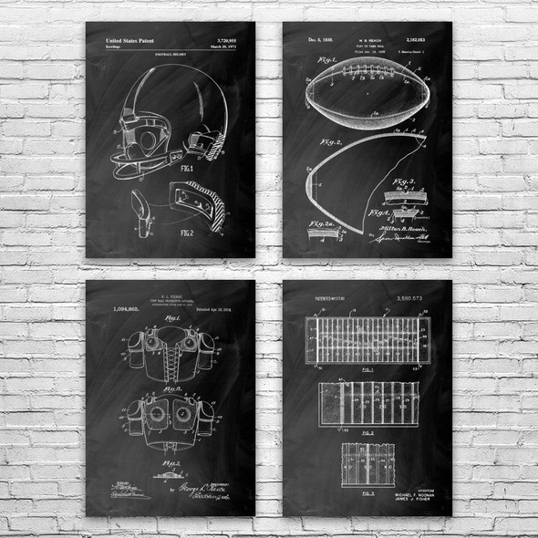 Football Patent Wall Art Set of 4