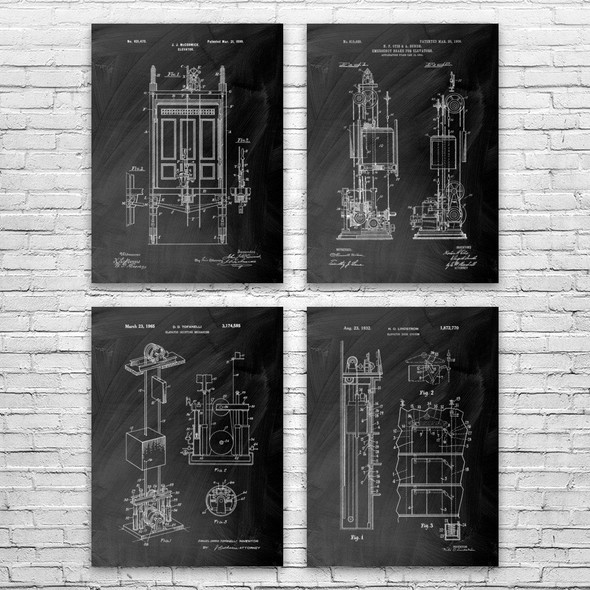 Elevator Patent Wall Art Set of 4