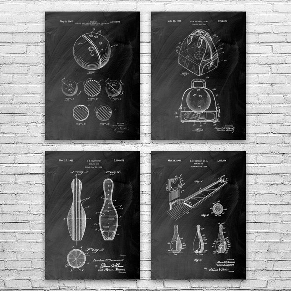 Bowling Patent Wall Art Set of 4