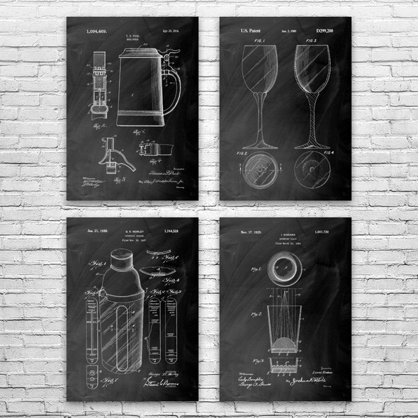 Bar Patent Wall Art Set of 4 Bar Patent Wall Art Set of 4