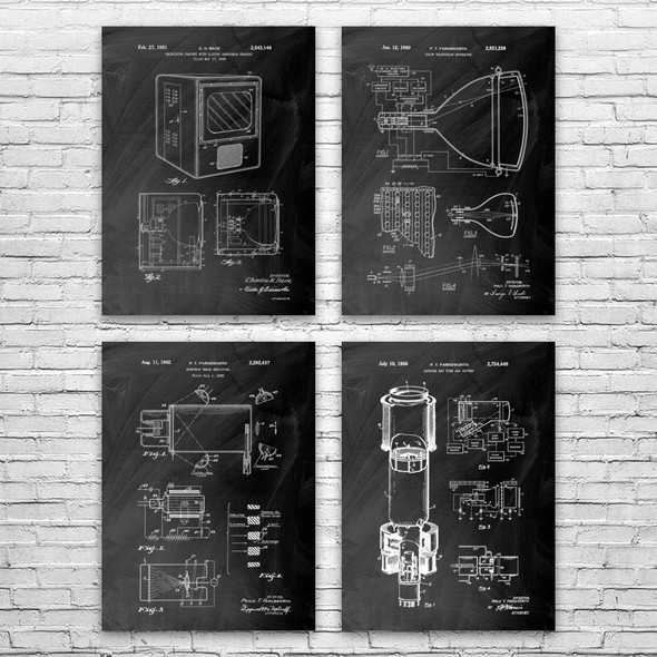 Television Patent Wall Art Set of 4 Television Patent Wall Art Set of 4