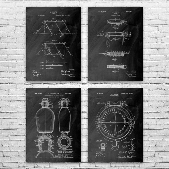 Camping Patent Wall Art Set of 4 Camping Patent Wall Art Set of 4
