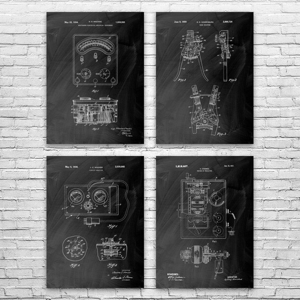 Electrician Patent Wall Art Set of 4 Electrician Patent Wall Art Set of 4