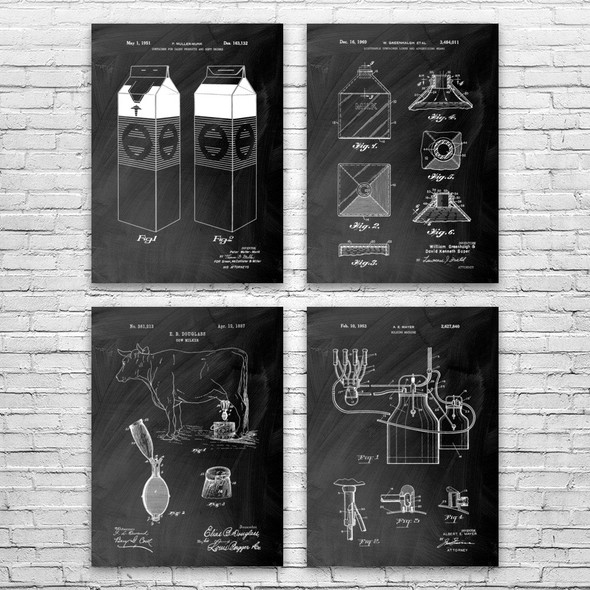 Milk Patent Wall Art Set of 4
