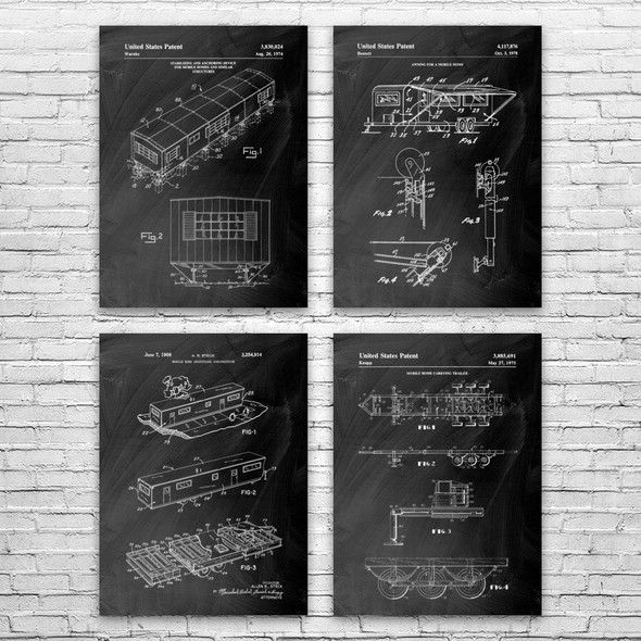 Mobile Home Patent Wall Art Set of 4 Mobile Home Patent Wall Art Set of 4