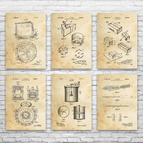Cheese Patent Wall Art Set of 6