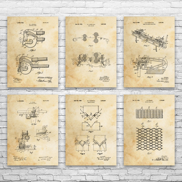 Metal Working Patent Wall Art Set of 6