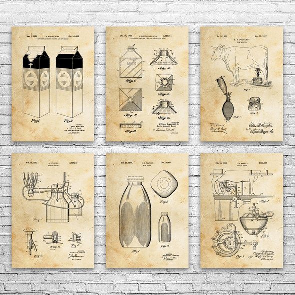 Milk Patent Wall Art Set of 6 Milk Patent Wall Art Set of 6