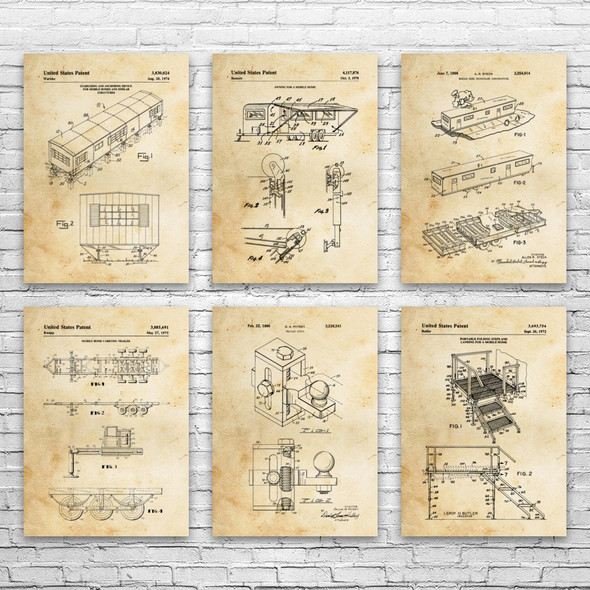 Mobile Home Patent Wall Art Set of 6 Mobile Home Patent Wall Art Set of 6