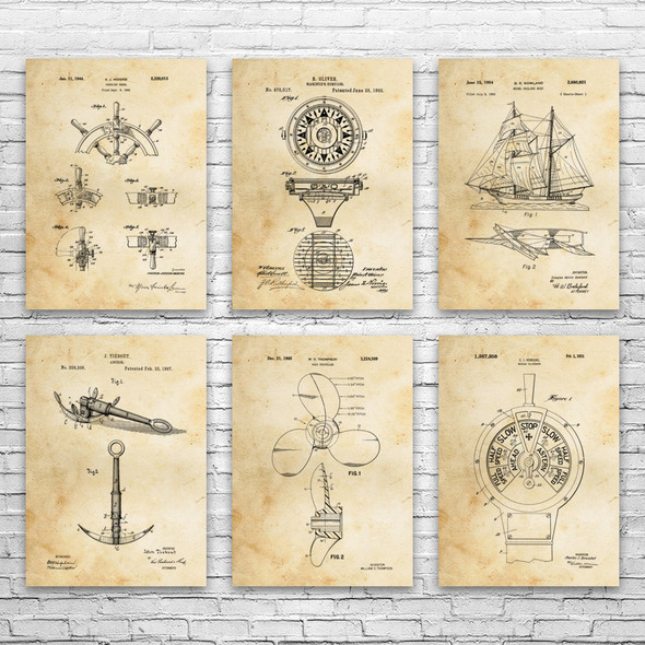 Nautical Patent Wall Art Set of 6