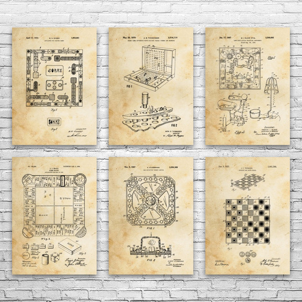 Board Game Patent Wall Art Set of 6