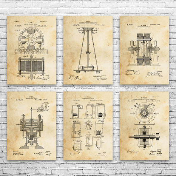 Nikola Tesla Patent Wall Art Set of 6