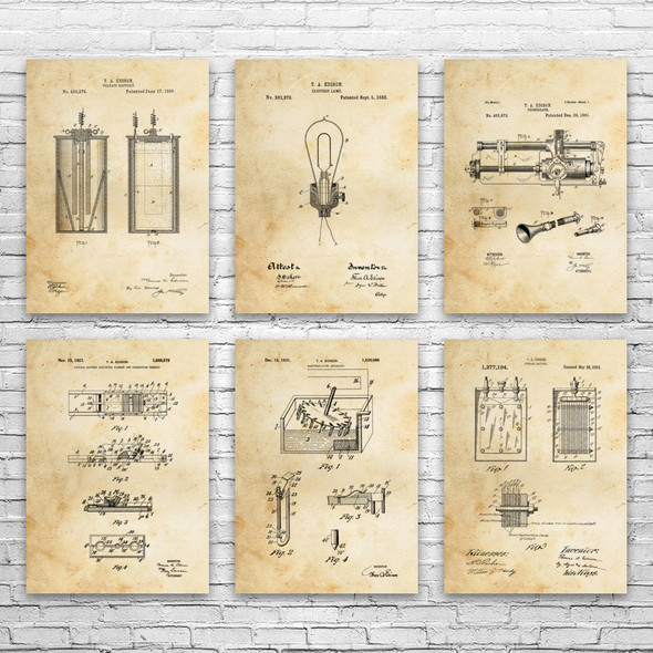 Thomas Edison Patent Wall Art Set of 6