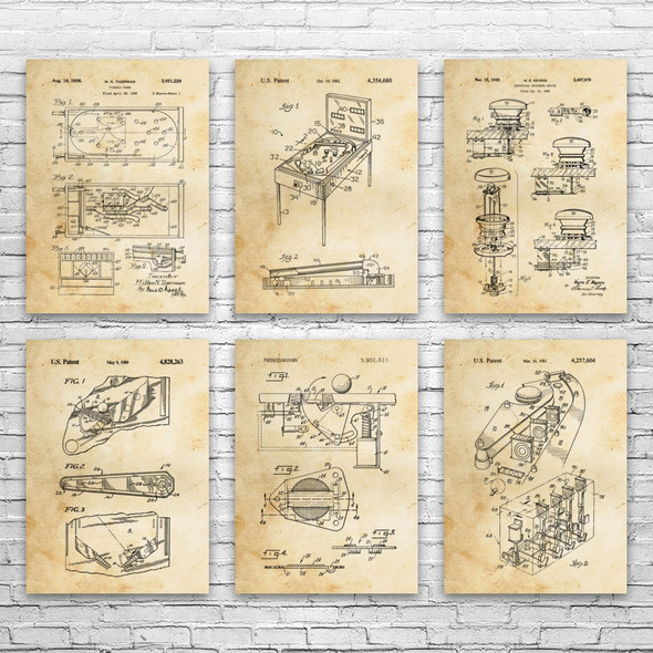 Pinball Patent Wall Art Set of 6
