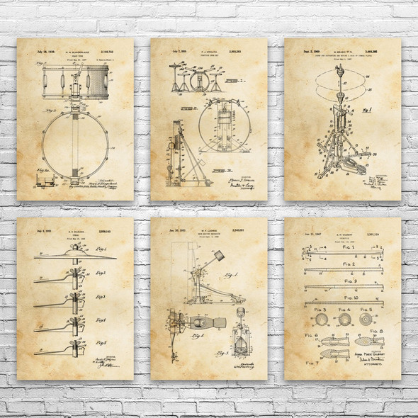 Drum Patent Wall Art Set of 6