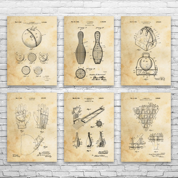 Bowling Patent Wall Art Set of 6