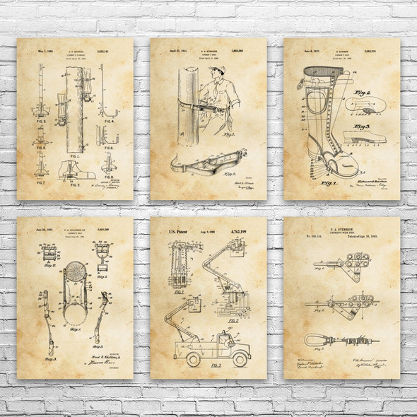 Lineman Patent Wall Art Set of 6 Lineman Patent Wall Art Set of 6