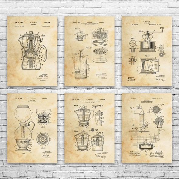 Coffee Patent Wall Art Set of 6