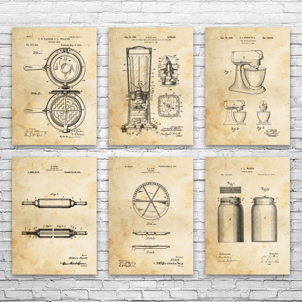 Kitchen Patent Wall Art Set of 6
