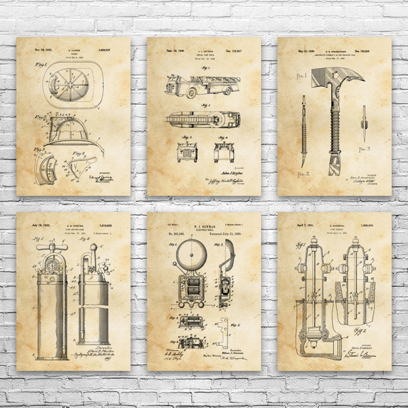 Firefighting Patent Wall Art Set of 6