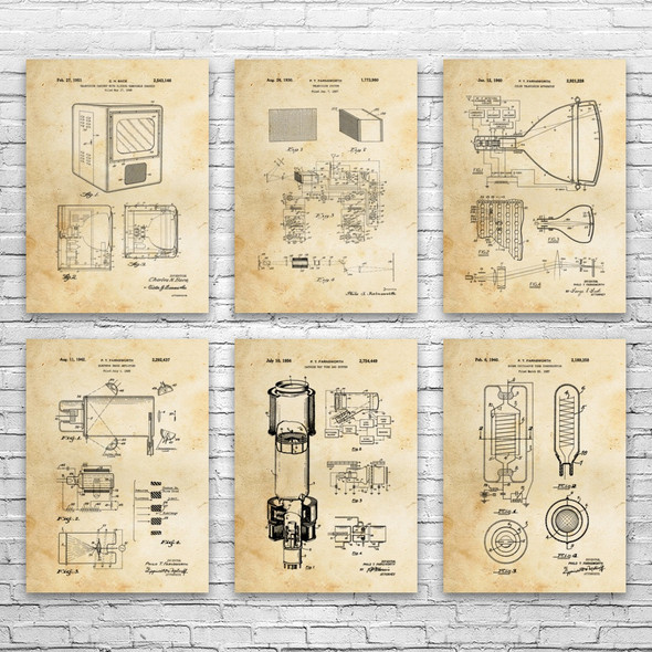 Television Patent Wall Art Set of 6