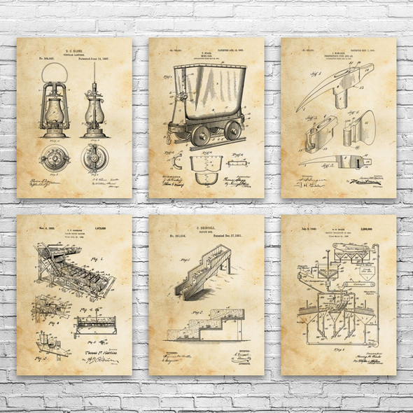 Mining Patent Wall Art Set of 6 Mining Patent Wall Art Set of 6